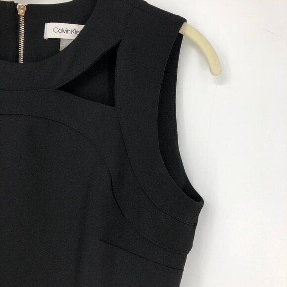 Calvin Klein Black Sheath Midi Sleeveless Dress Front Cutouts back zipup size 2 - Picture 12 of 15
